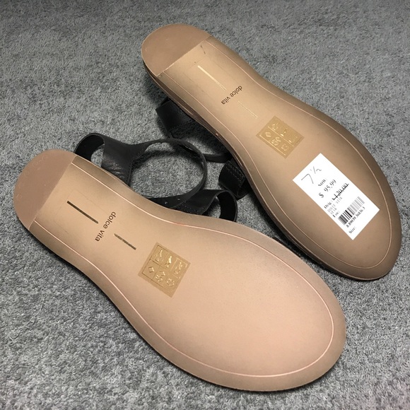 Dolce Vita Veya Black Leather 3 Strap Flat Sandals - Picture 6 of 6