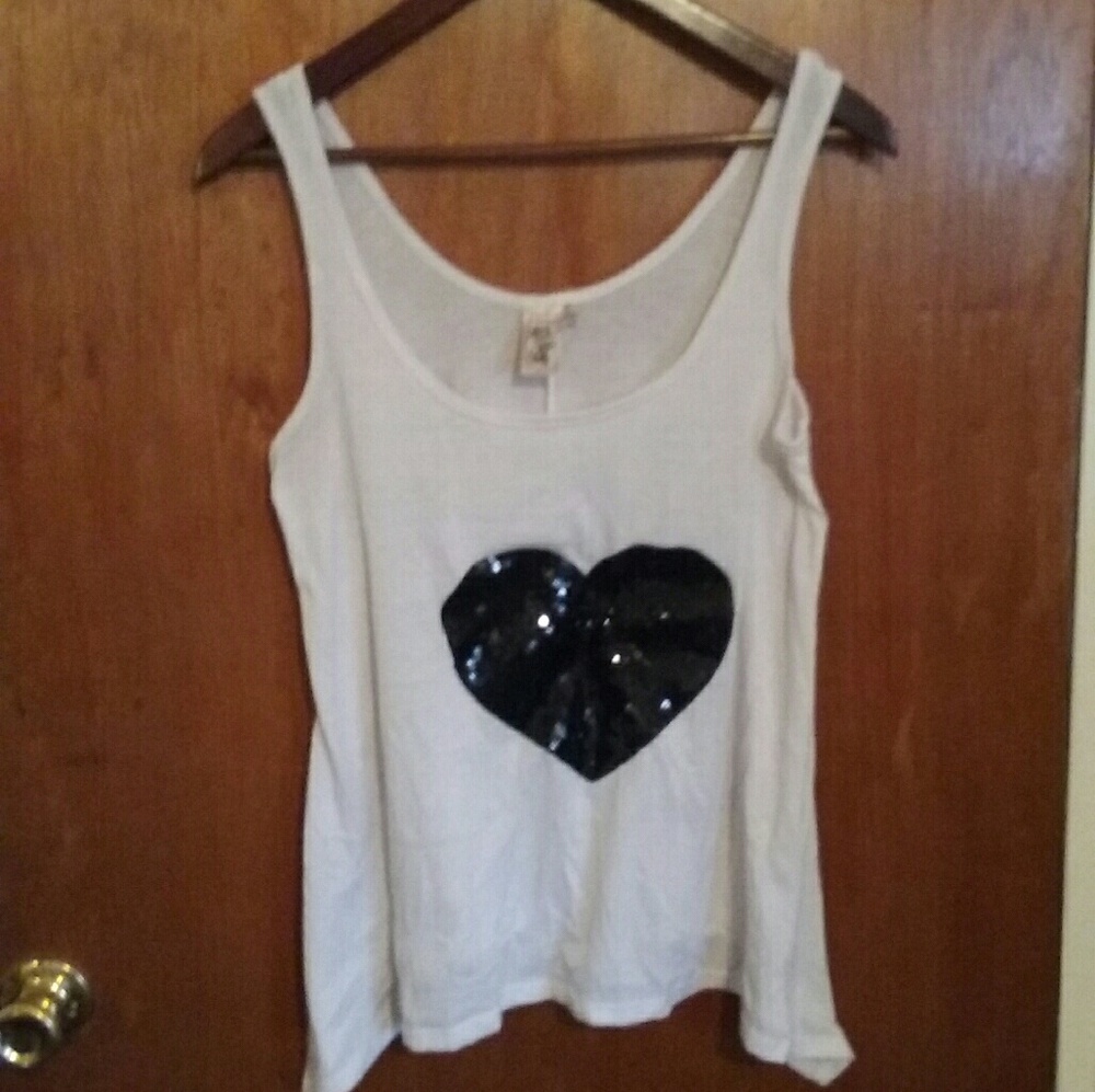 White tank top with large black heart detail