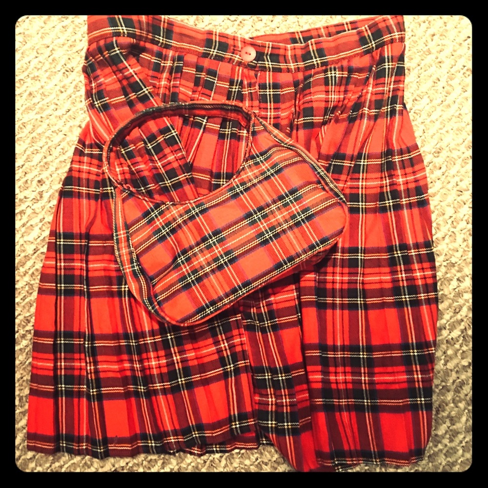 NWOTs Plaid and Pleated School Girl Skirt uniform with matching Purse