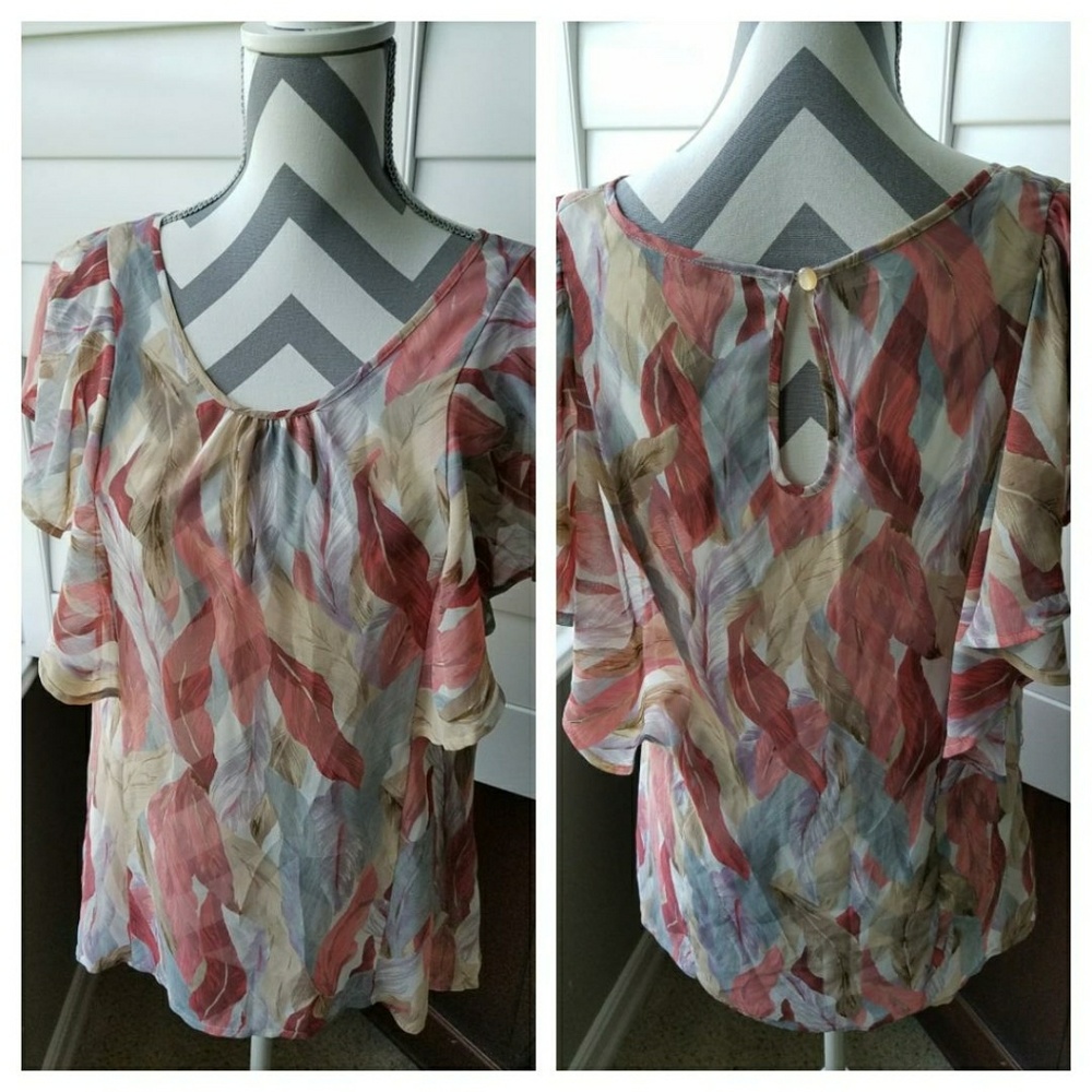 Lauren Conrad Feather Print Romantic Blouse