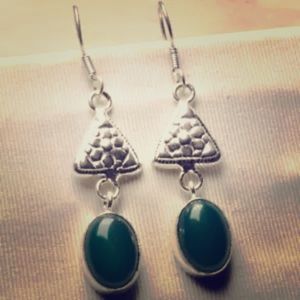 Green Onyx Geometric Earrings .925 Sterling silver