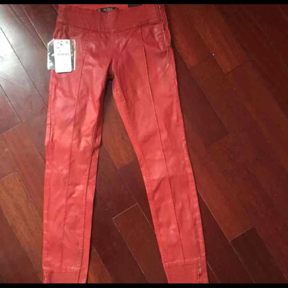 Zara red faux leather skinny pants