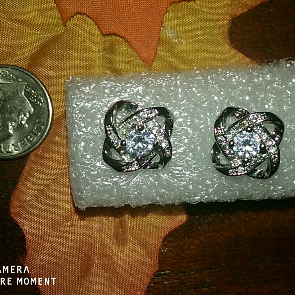 Twisted sterling silver CZ earrings