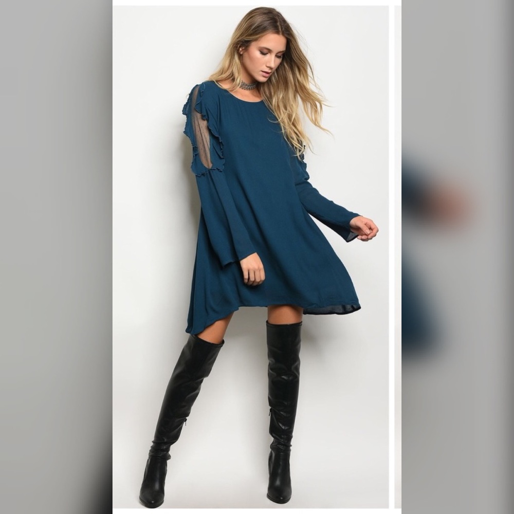 LAST 2!! ❤️Stunning Teal Ruffle Swing Dress - Picture 2 of 3