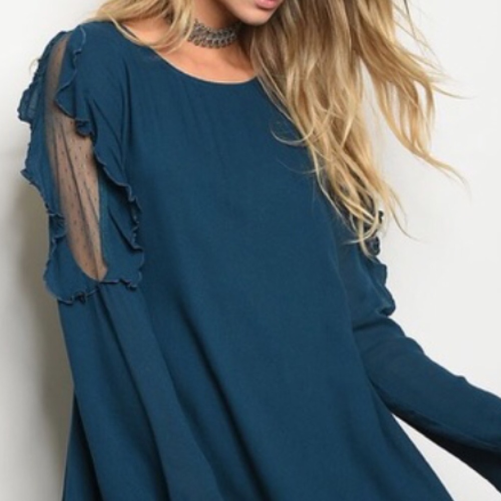 LAST 2!! ❤️Stunning Teal Ruffle Swing Dress - Picture 3 of 3