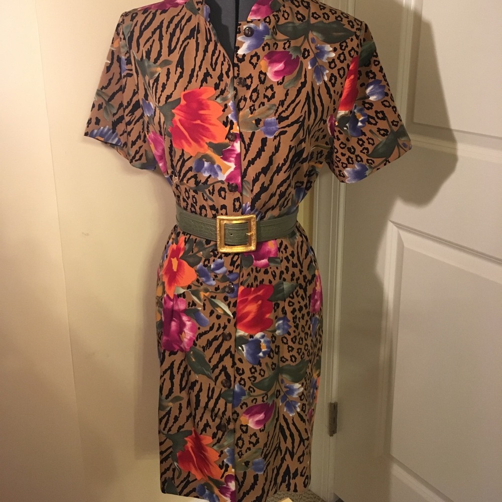 Vintage Floral & Animal Print Dress