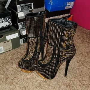 Black and Gold Platform High Heel Booties