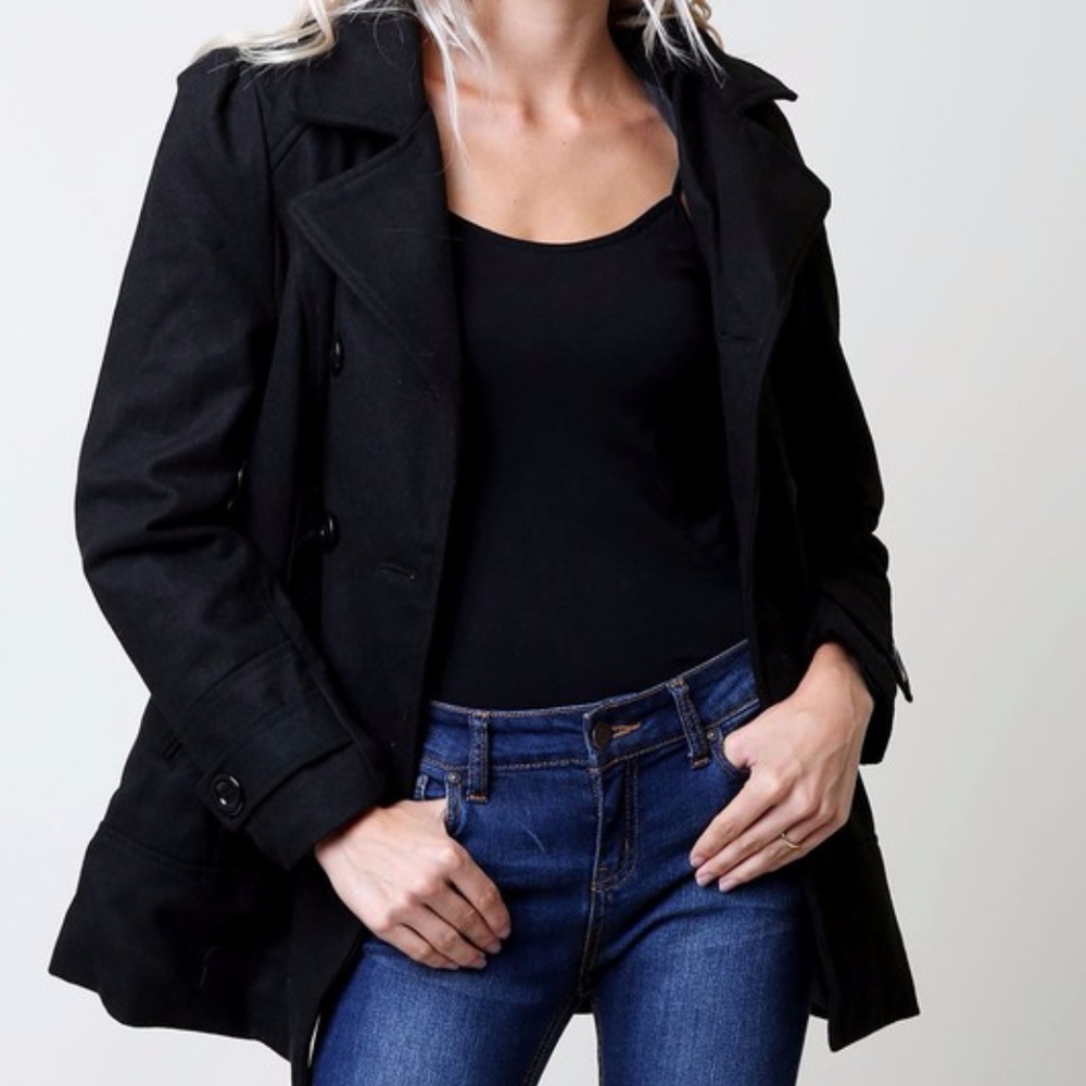 I7 Boutique Black Hooded Peacoat