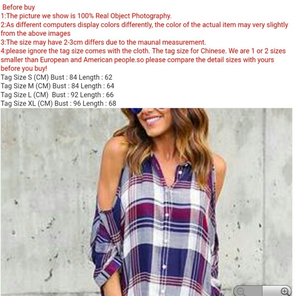 Cold shoulders plaid top 007 - Picture 3 of 3