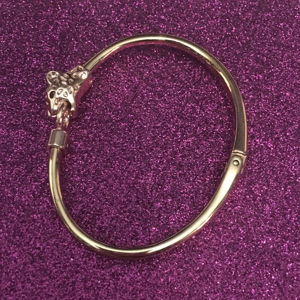 Vintage Costume Gold Leopard Hinged Cat Bracelet