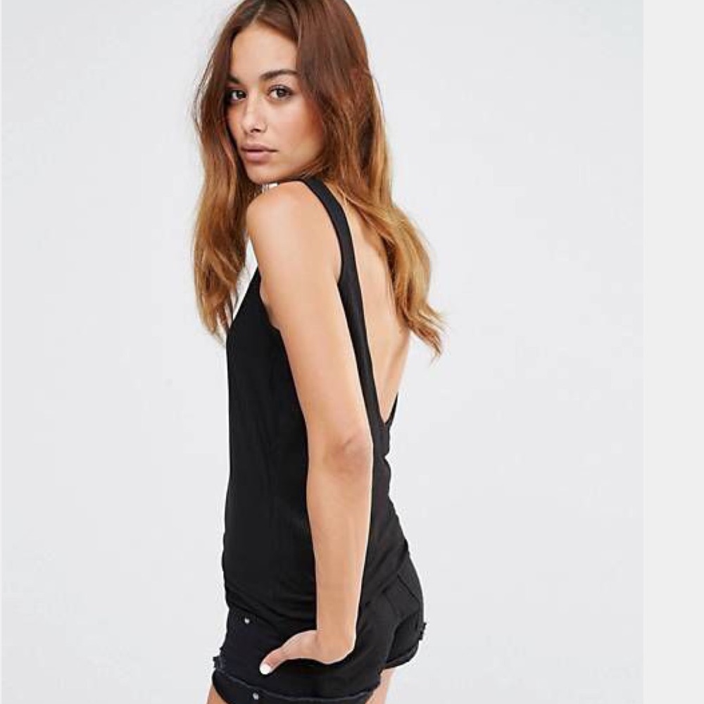 Deep low back black tank