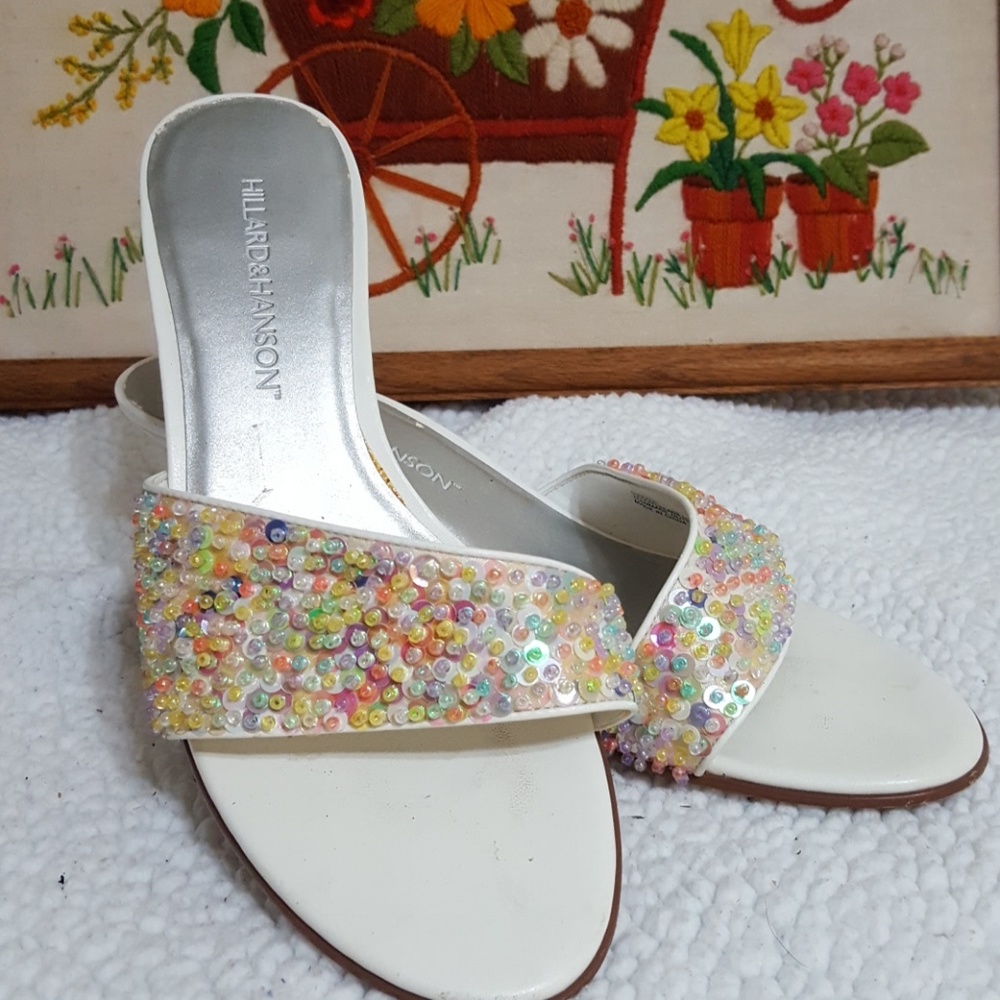 Fashion sequins white heels sz 9