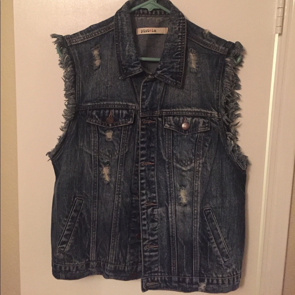 Distressed denim vest sz L