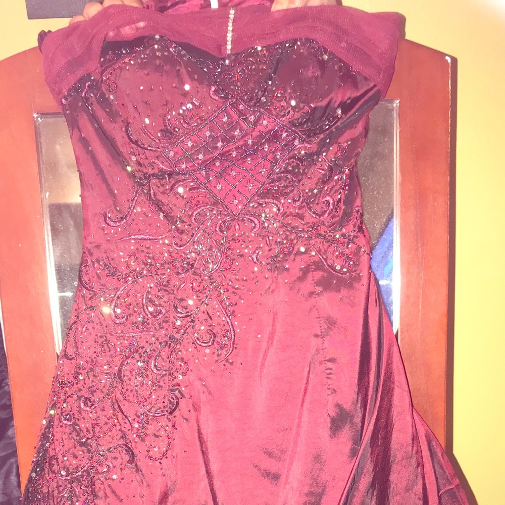 Gorgeous Sequined Maroon Strapless Gown