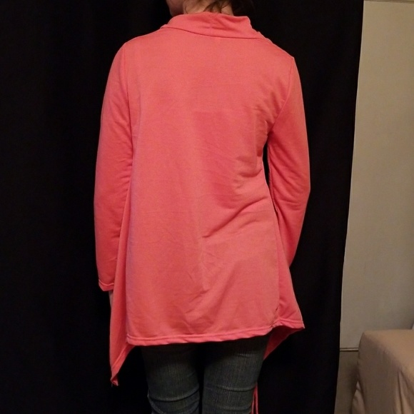 Coral Wrap Sweater with Fringe - Picture 3 of 4