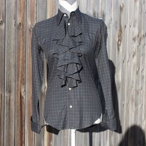 100% cotton Ralph Lauren ruffle plaid button down