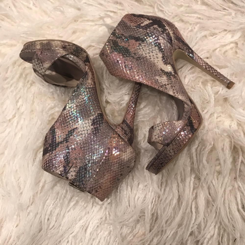 Iridescent Snake Strappy Heels