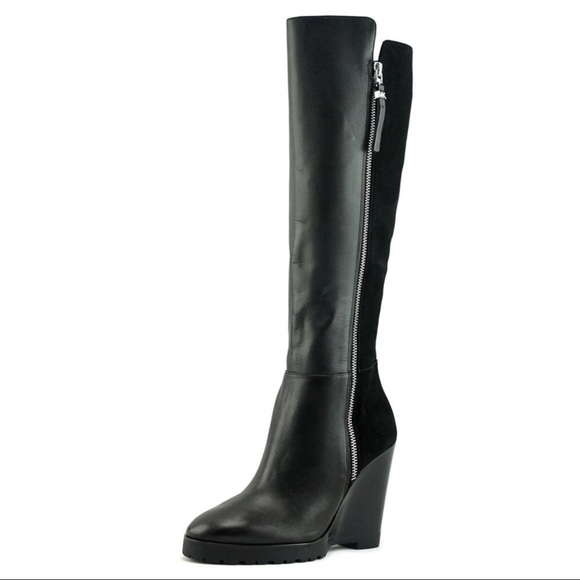 MICHAEL KORS CLARA KNEE HIGH WEDGE LEATHER BOOTS - Picture 3 of 5
