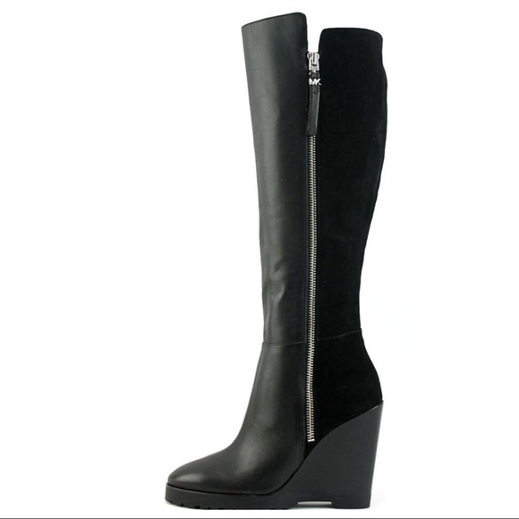MICHAEL KORS CLARA KNEE HIGH WEDGE LEATHER BOOTS - Picture 5 of 5