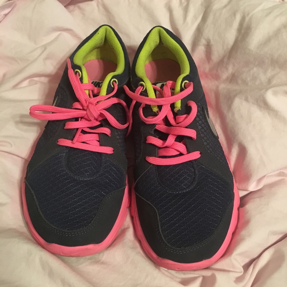 Navy and hot pink nikes
