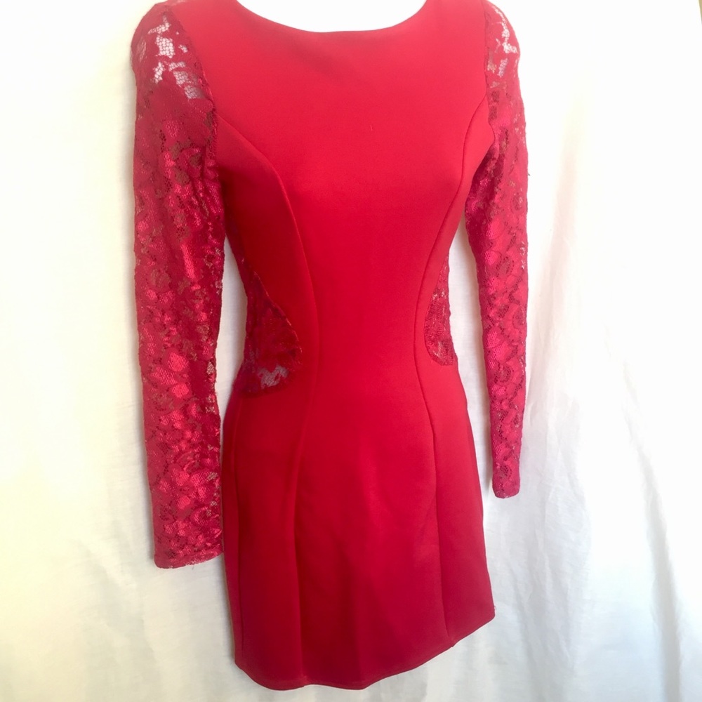 -SOLD- ASOS Pink Red Long Sleeve Lace Dress