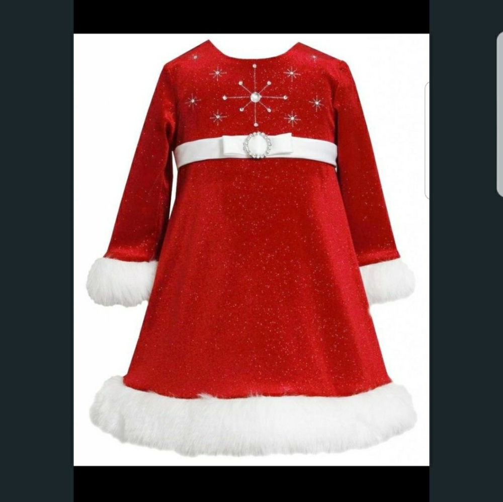 Bonnie Jean Red velour dress with white trim 2T