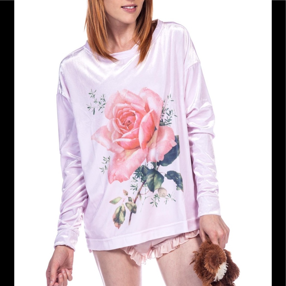 🌸Wildfox A Rose Will Bloom Velvet Crew NWT!🌸
