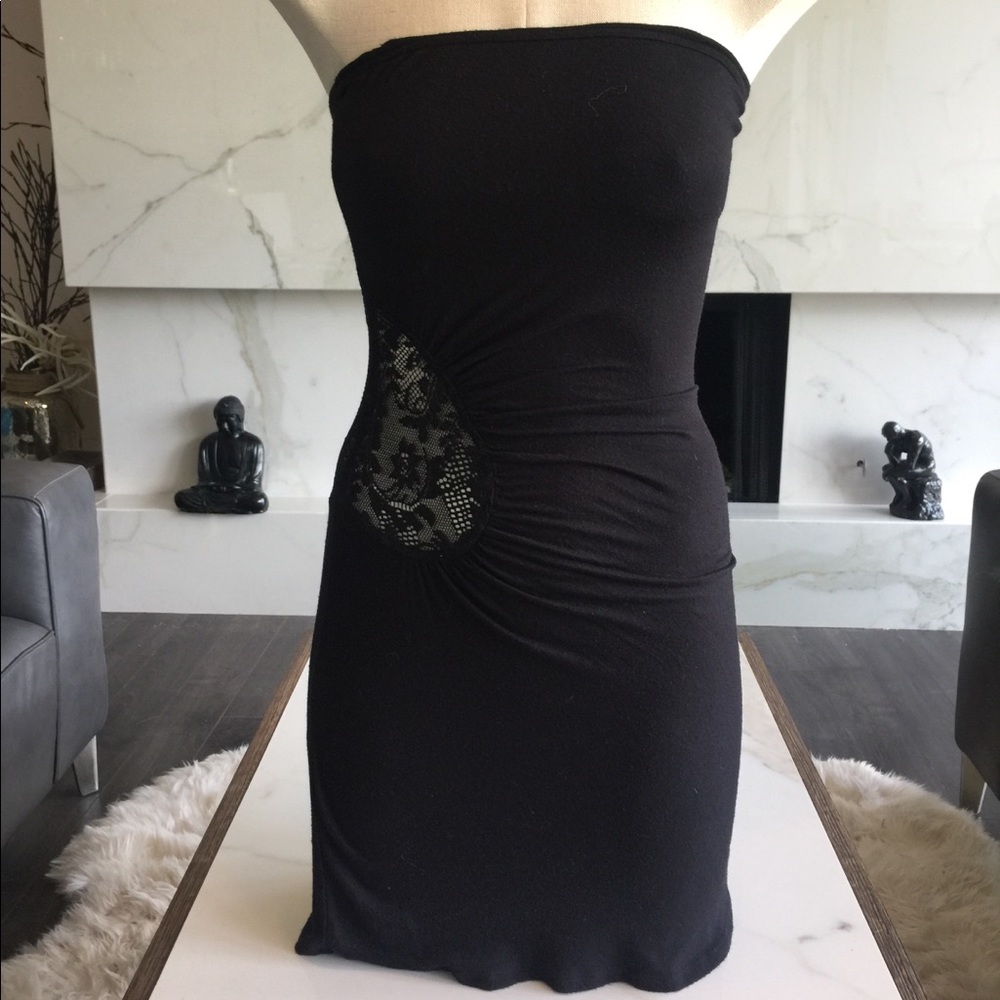 Arden B strapless black dress with lace cut out
