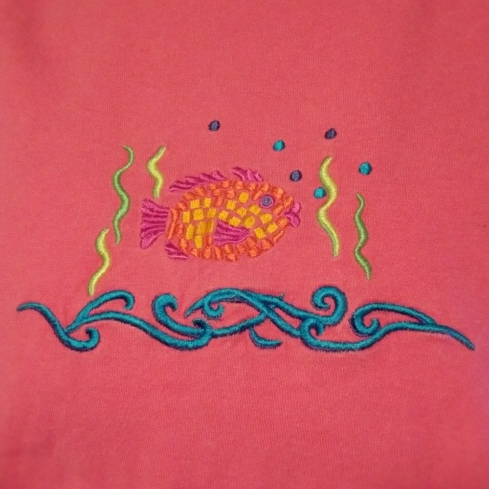 Pink Tee Shirt with Embroidered Fish - Picture 1 of 3