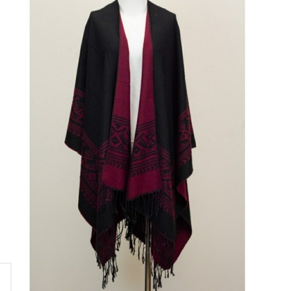 NOT FOR SALE! Burgundy & Black Ruana - Picture 2 of 3