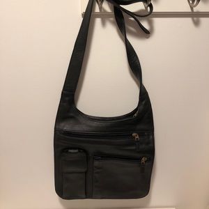 Black leather cross body purse