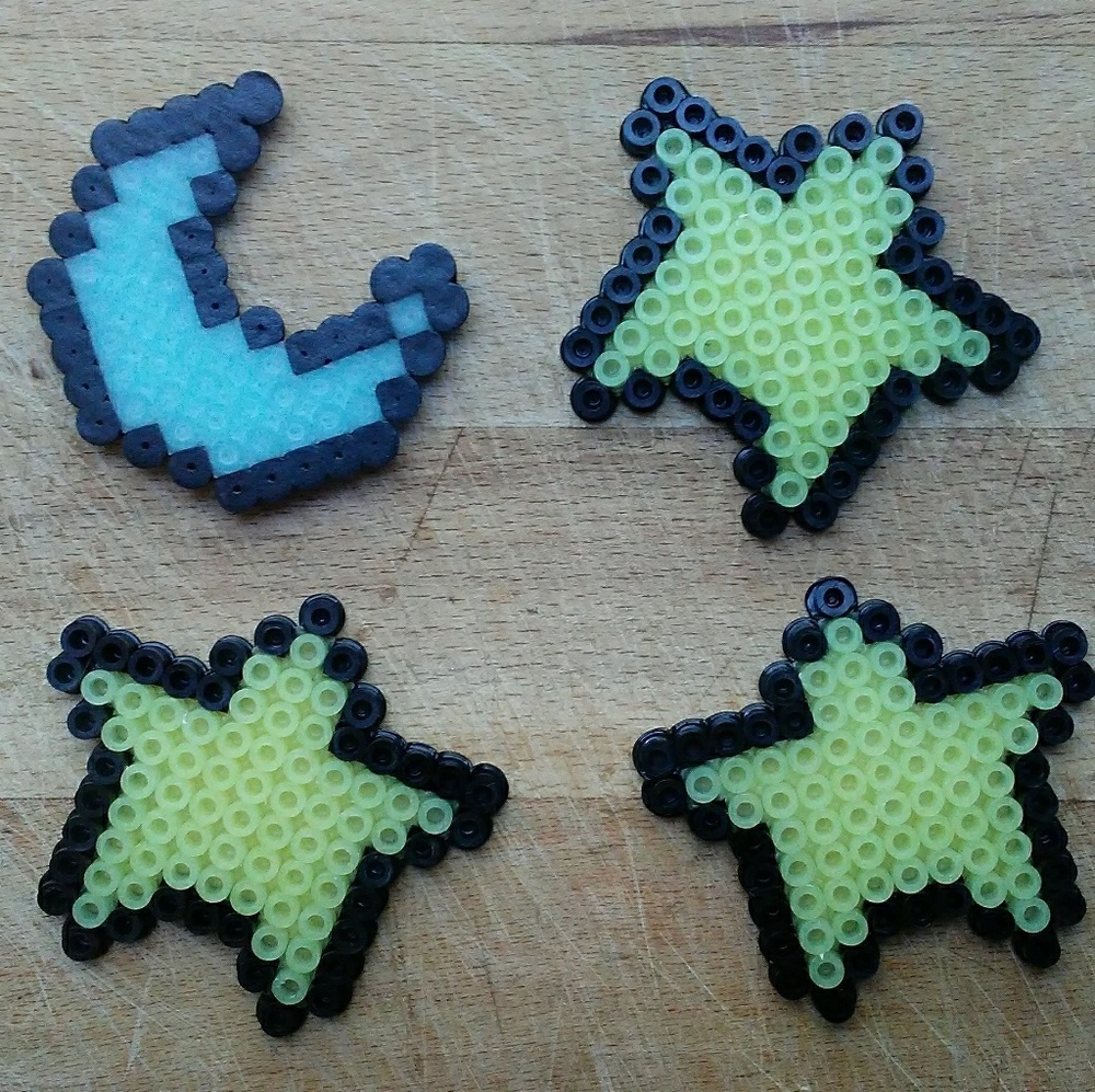 Pack of 4: Glow In the Dark Moon/Stars Perler Bead