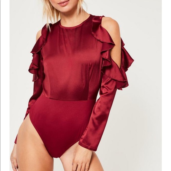 Missguided Other - Missguided Maroon Cold Shoulder Bodysuit