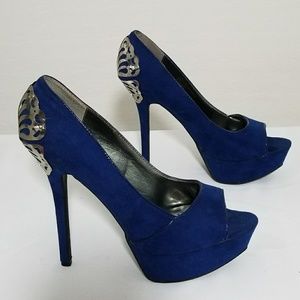 Carlos Santana Embellished High Heels Royal Blue