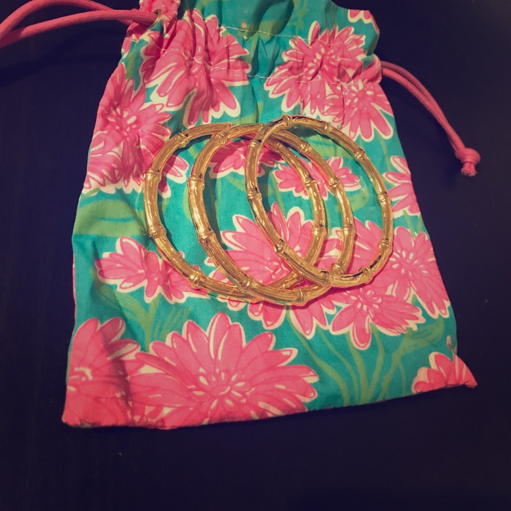 Set of 3 Lilly Pulitzer Gold Bamboo Bangles!