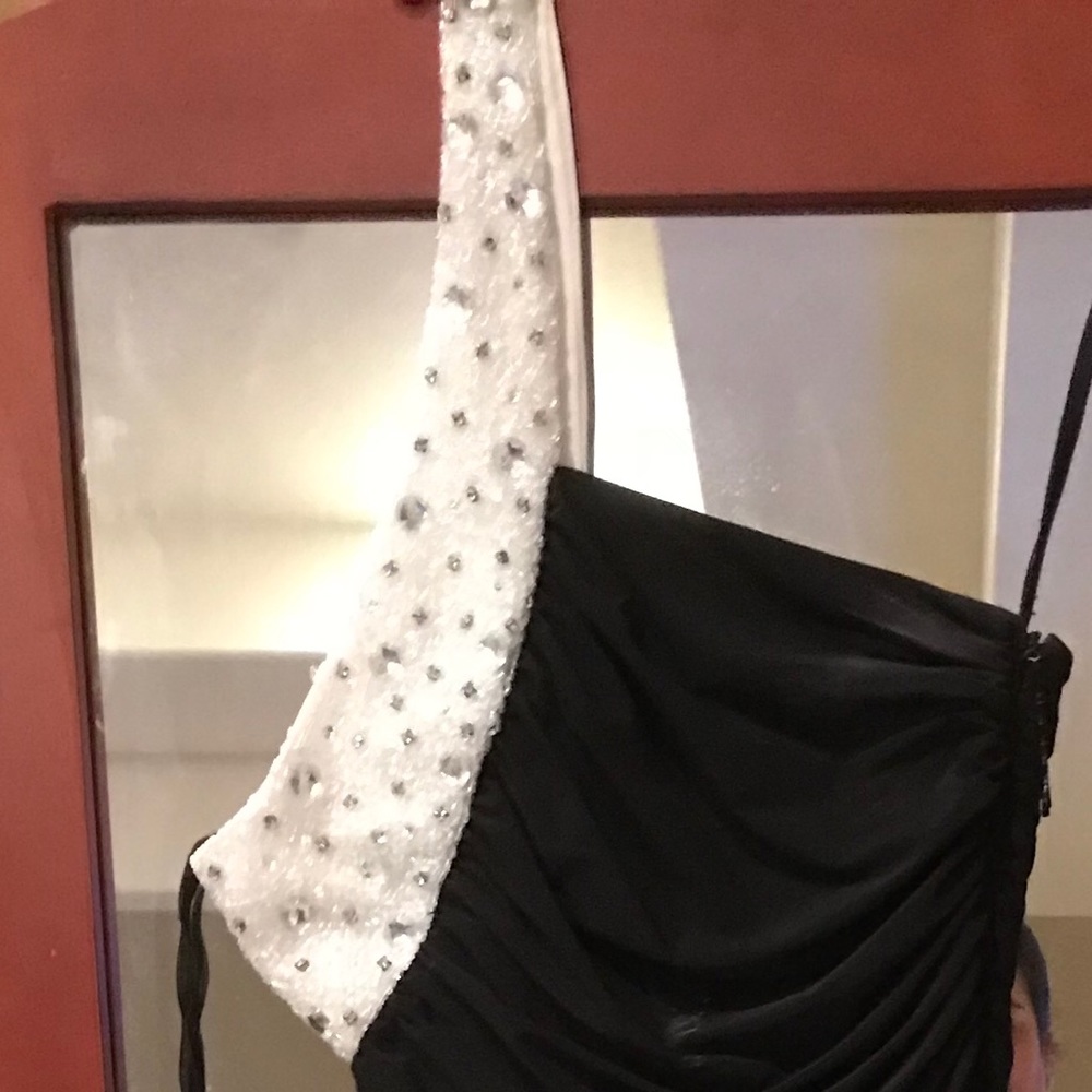 Beautiful Black & White One Shoulder Evening Gown