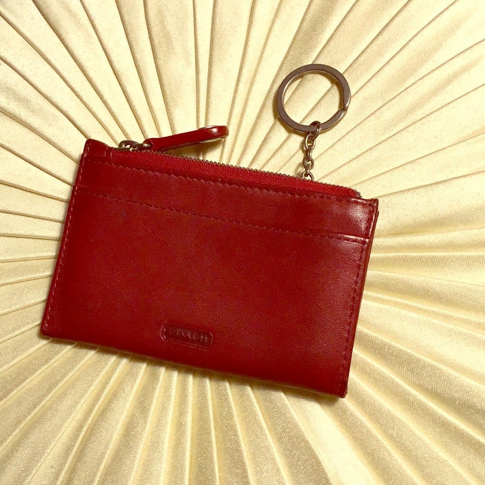 Authentic Coach Red Leather Card & Key Case Wallet