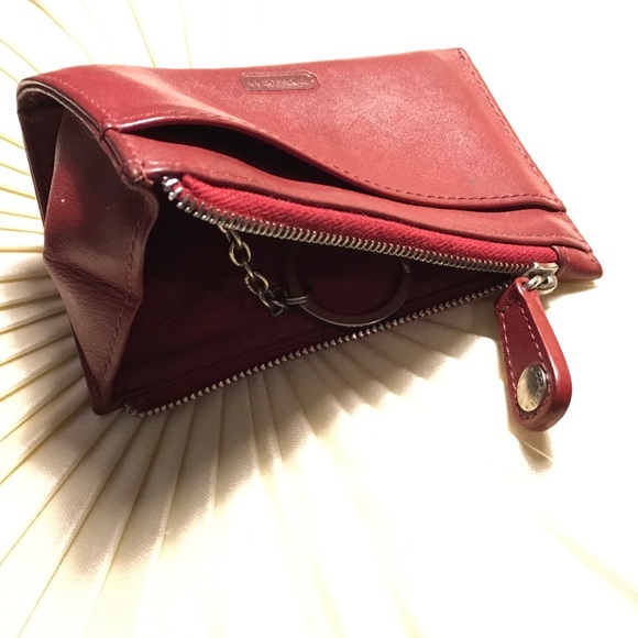 Authentic Coach Red Leather Card & Key Case Wallet - Picture 2 of 2