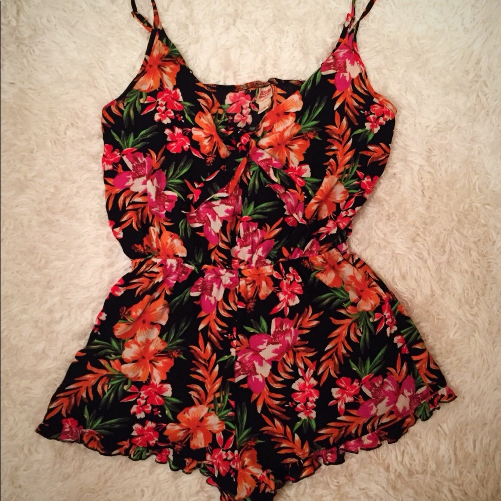 Black Floral Print Romper