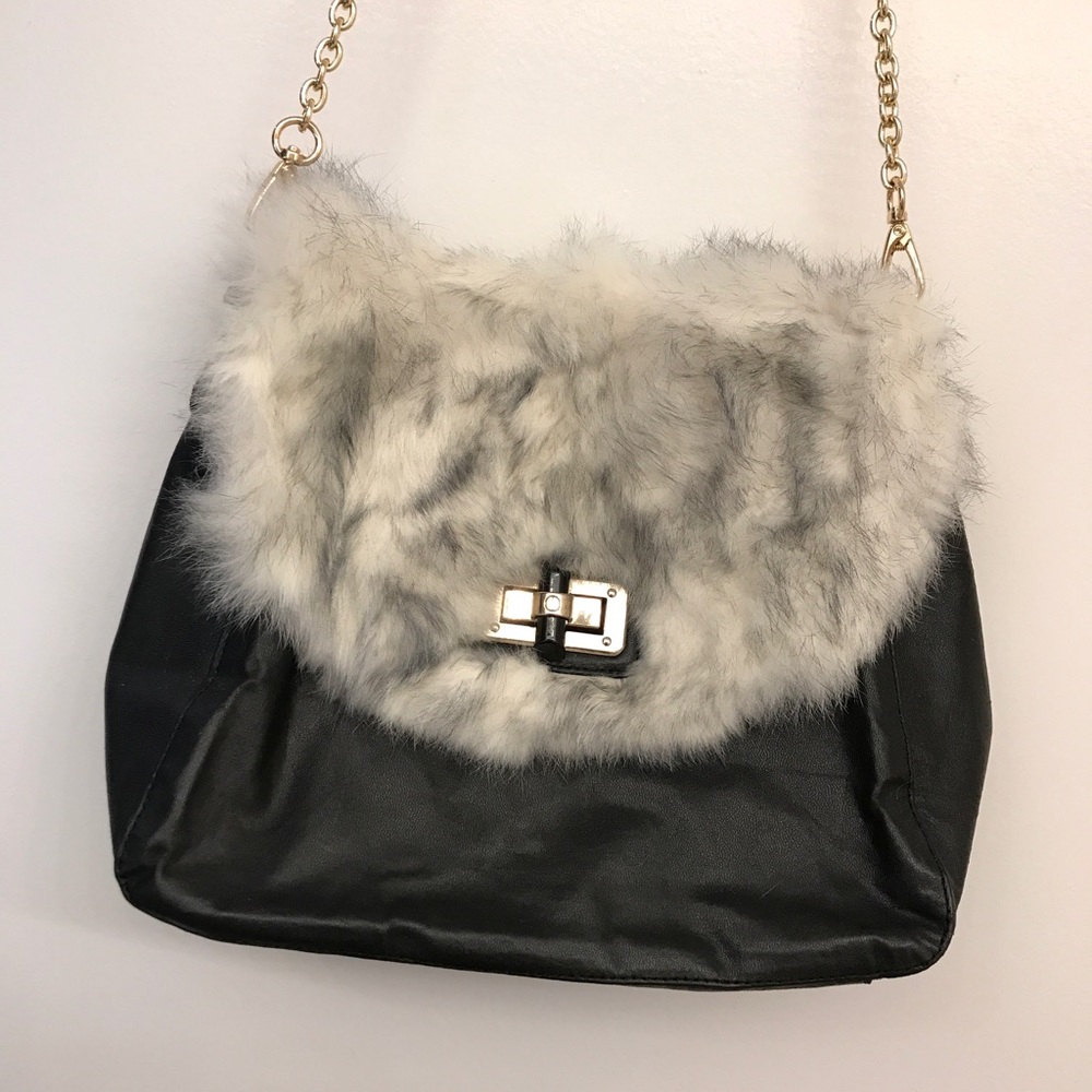 cute rabbit fur genuine leather cross body bag