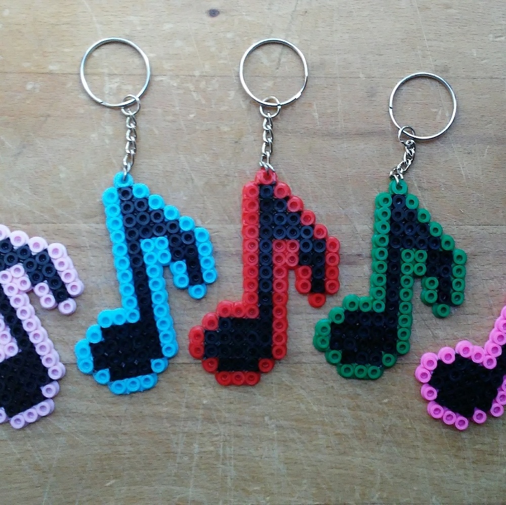 Pack of 5: Music Note Keychains Perler Beads