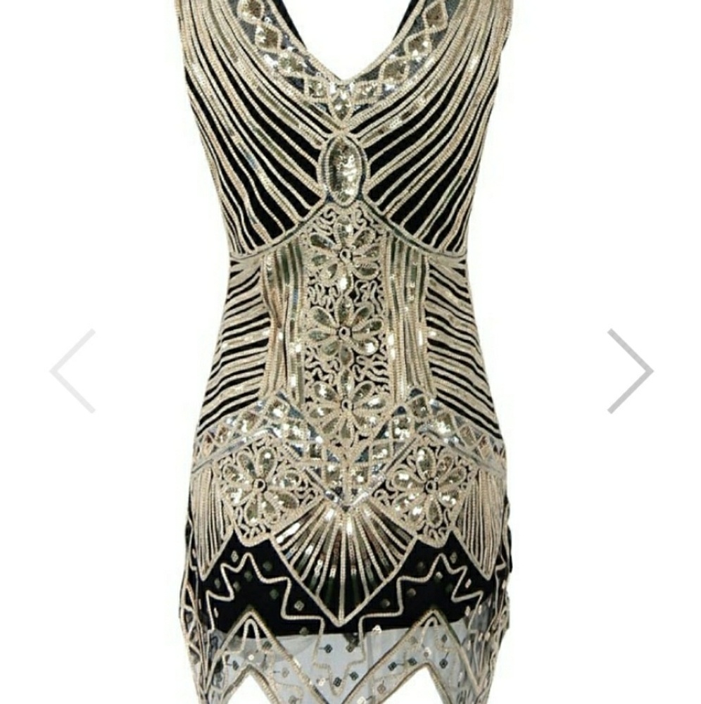1920S VINTAGE GOLD SEQUIN GASTBY FLAPPER DRESS