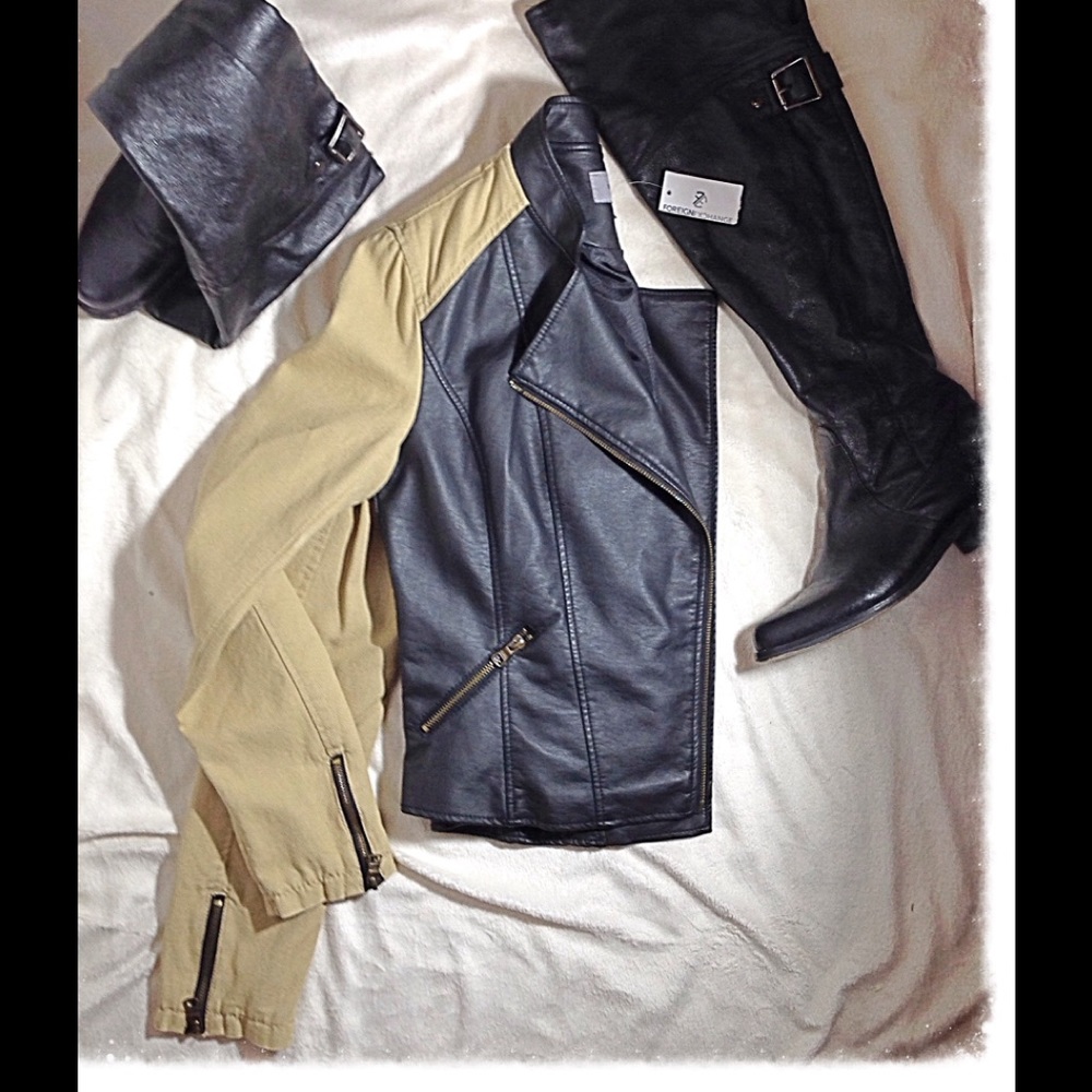 SOLD Vegan Leather & Denim MOTO Jacket - NWT