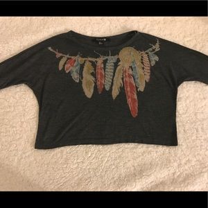 S Gray Long Sleep Crop Top