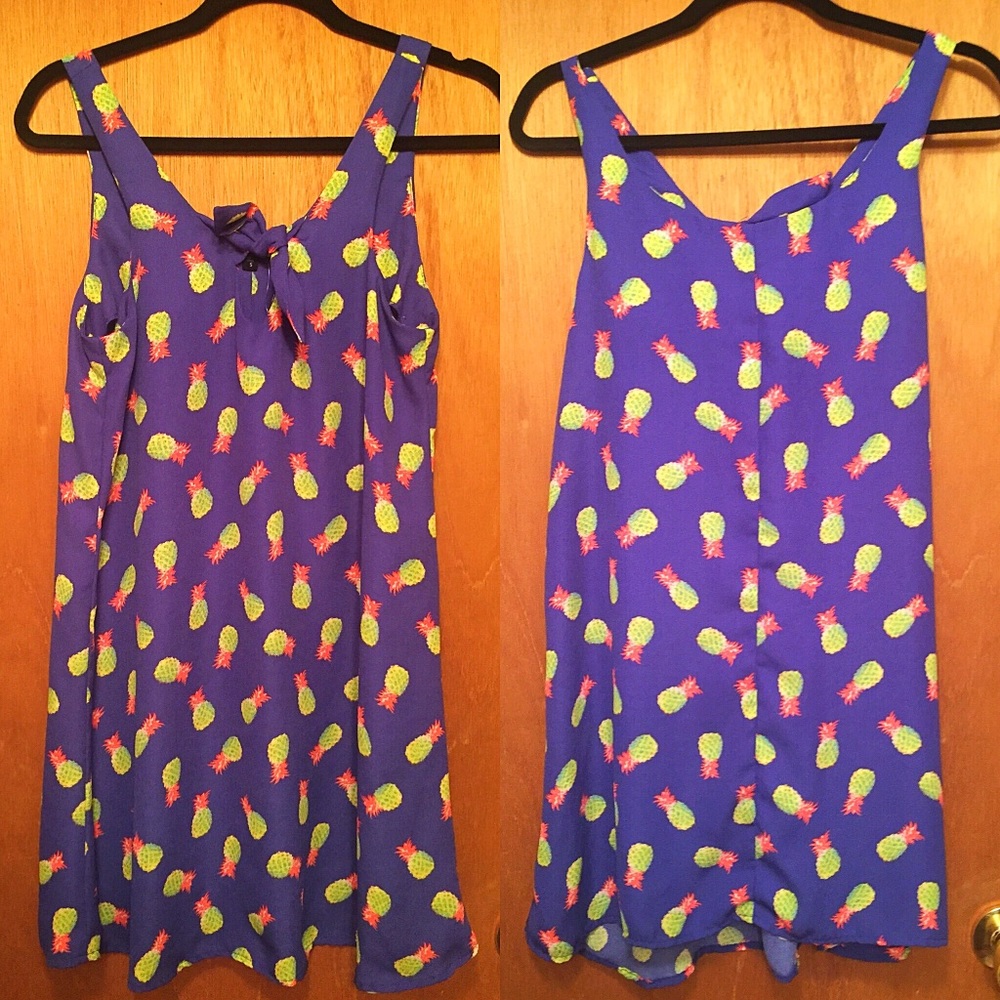 Pineapple Print Blue Shift Dress