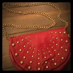 Leather Badgley Mischka Red handbag w/ gold chain