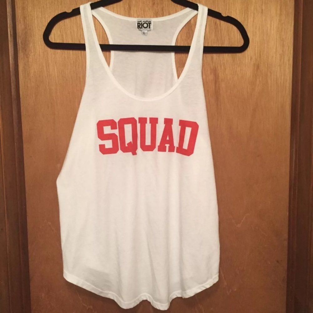 NWOT White Tank with Red “SQUAD”