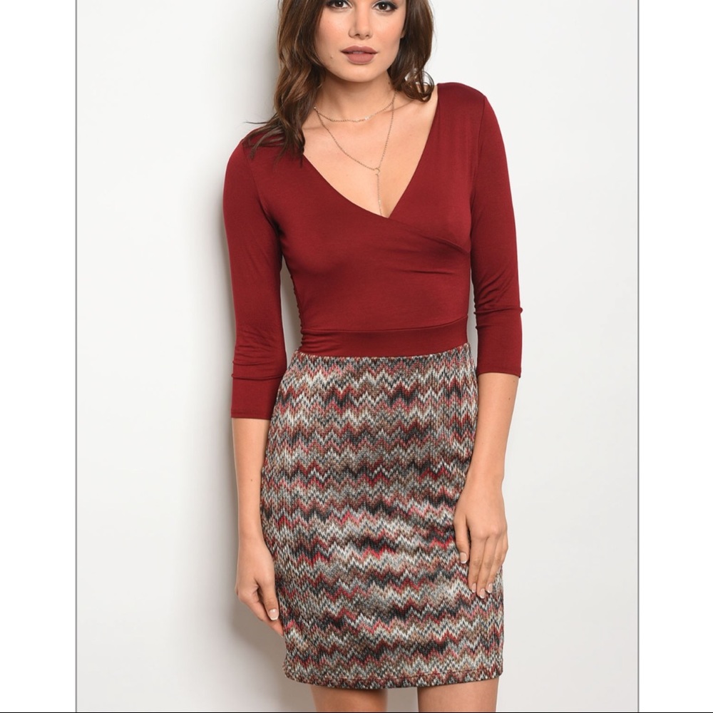 Burgundy and taupe dress