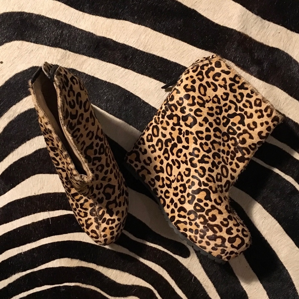 Leopard Print Pony Fur Wedge Heeled Booties