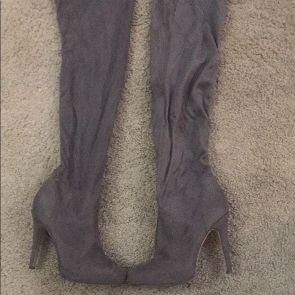 Thigh high gray boots